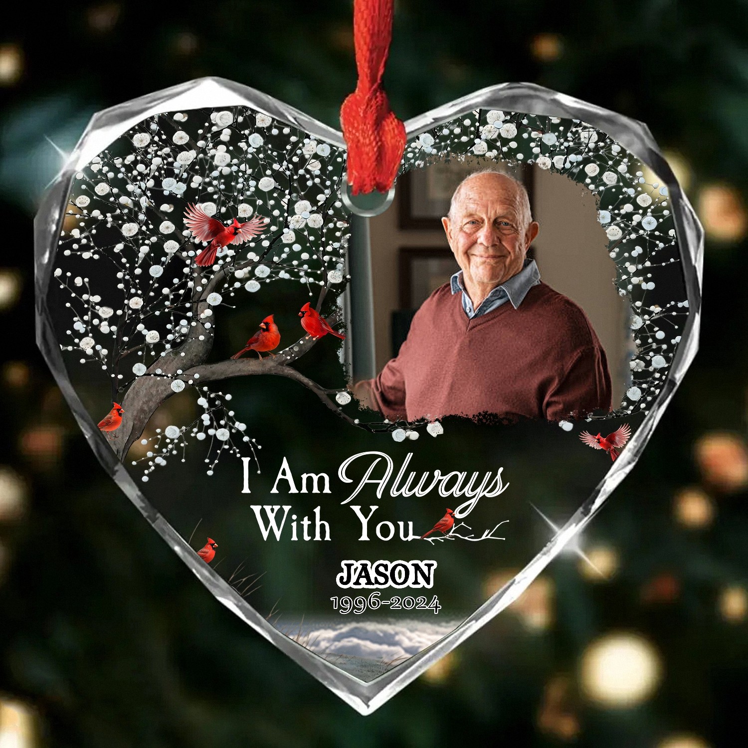 Personalized Photo Memorial Ornament, Heart-Shaped, with Custom Name & Birth Flower