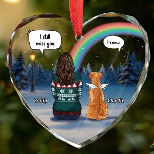Personalized Rainbow Bridge Pet Memorial Ornament with Names I Still Miss You Angel Dog Keepsake HeartShaped Faceted Glass Style Christmas Pet Loss Bereavement Gift for Grieving Dog Owners