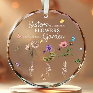 Personalized Sister Gift Circle-Shaped Ornament Featuring Your Names Birth Flowers