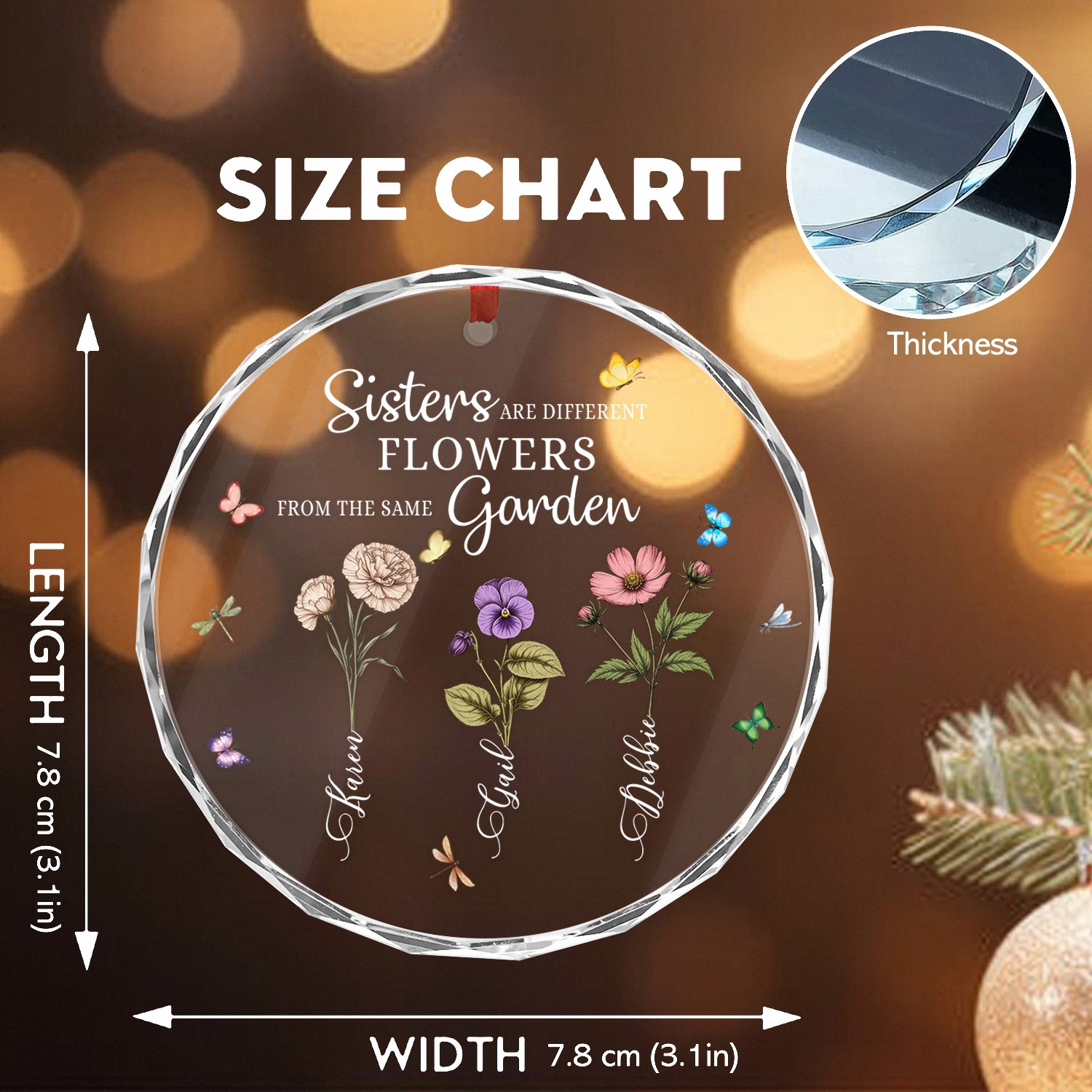 Personalized Sister Gift Circle-Shaped Ornament Featuring Your Names Birth Flowers