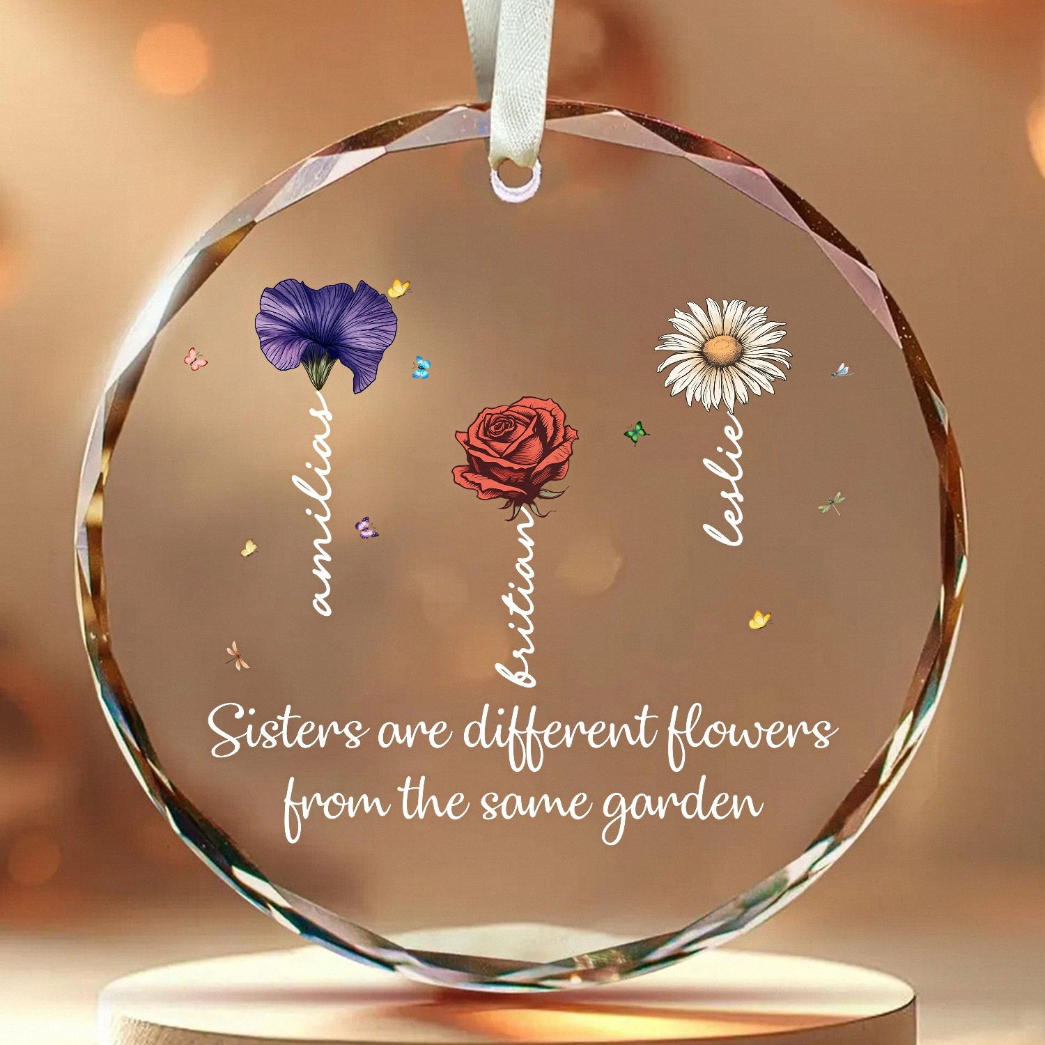 Personalized Sisters' Garden Ornament A Keepsake with Custom Names Birth Flowers