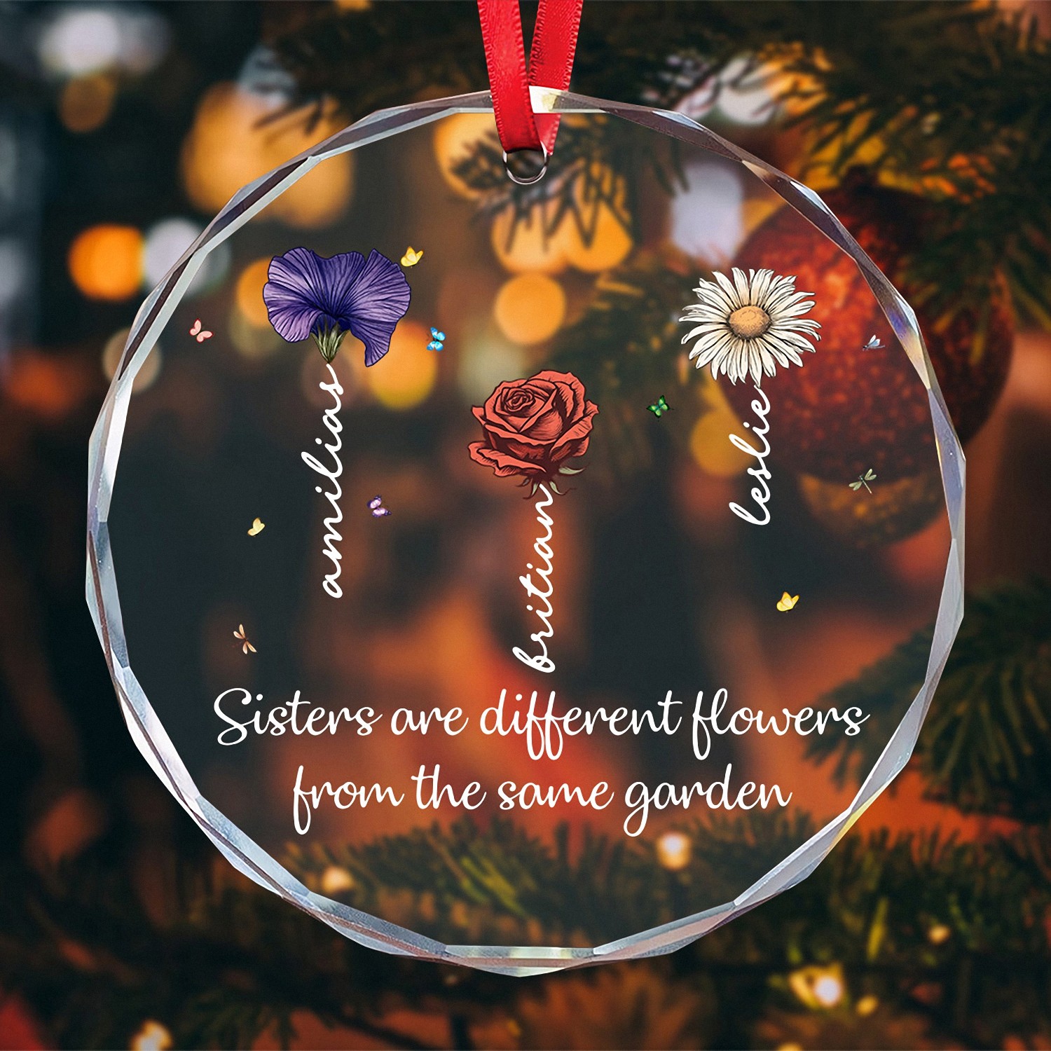 Personalized Sisters' Garden Ornament A Keepsake with Custom Names Birth Flowers