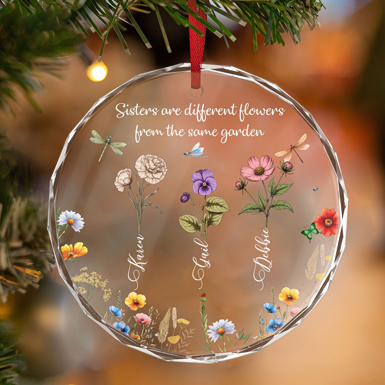 Personalized Sisters Garden Ornament Keepsake with Custom Names Birth Flowers