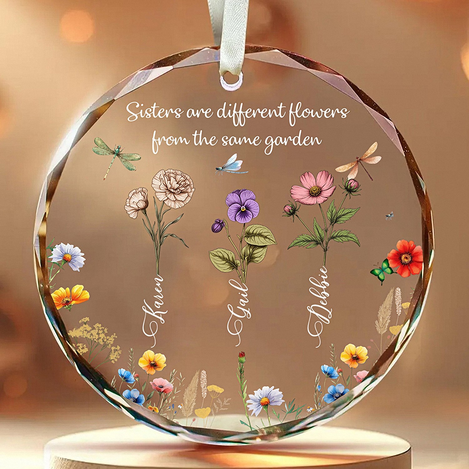 Personalized Sisters Garden Ornament Keepsake with Custom Names Birth Flowers