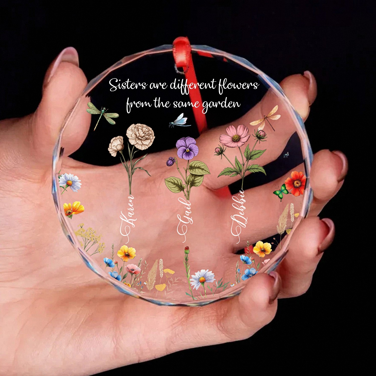 Personalized Sisters Garden Ornament Keepsake with Custom Names Birth Flowers