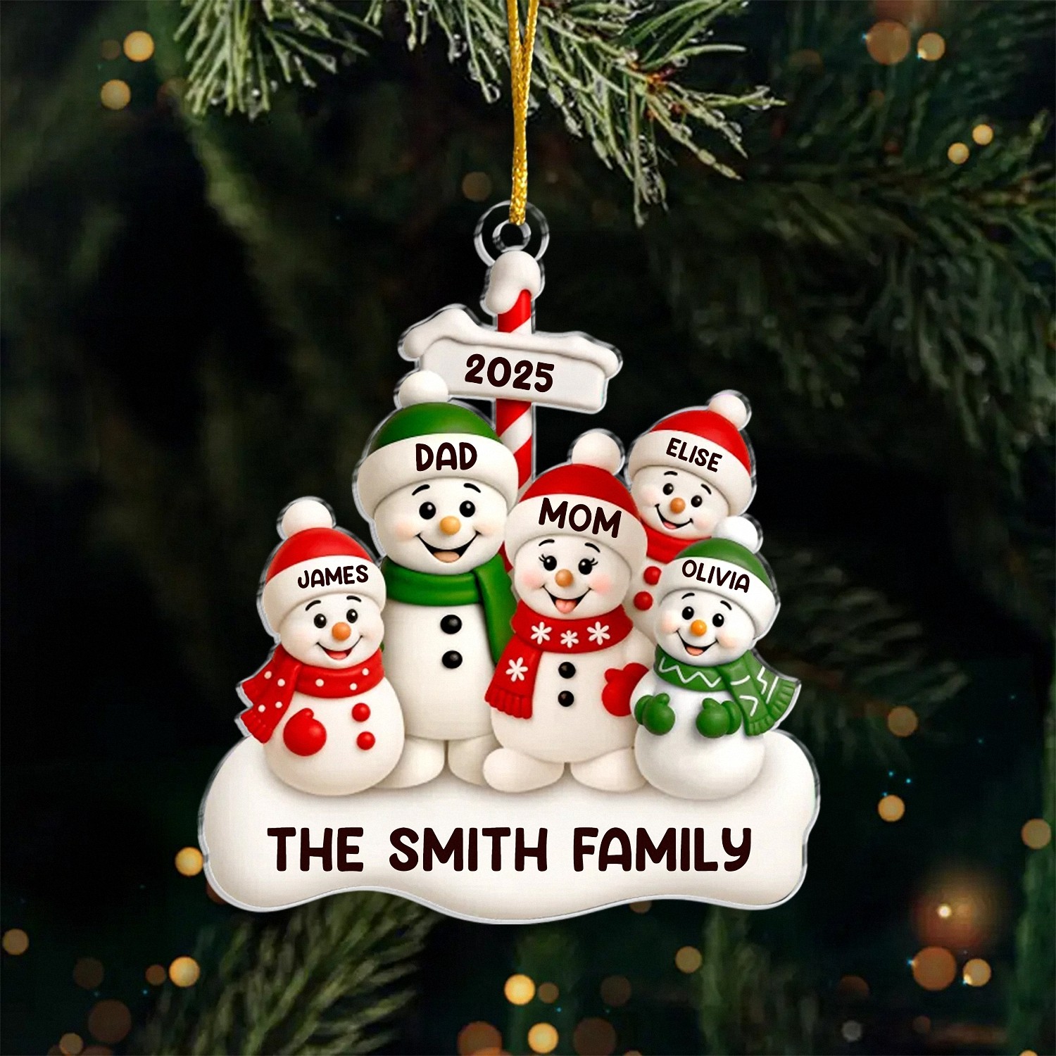Personalized Snowman Family Ornament with Custom Names Custom Acrylic Christmas Keepsake Holiday Gift for Family of 5 Christmas Tree Decoration 2025