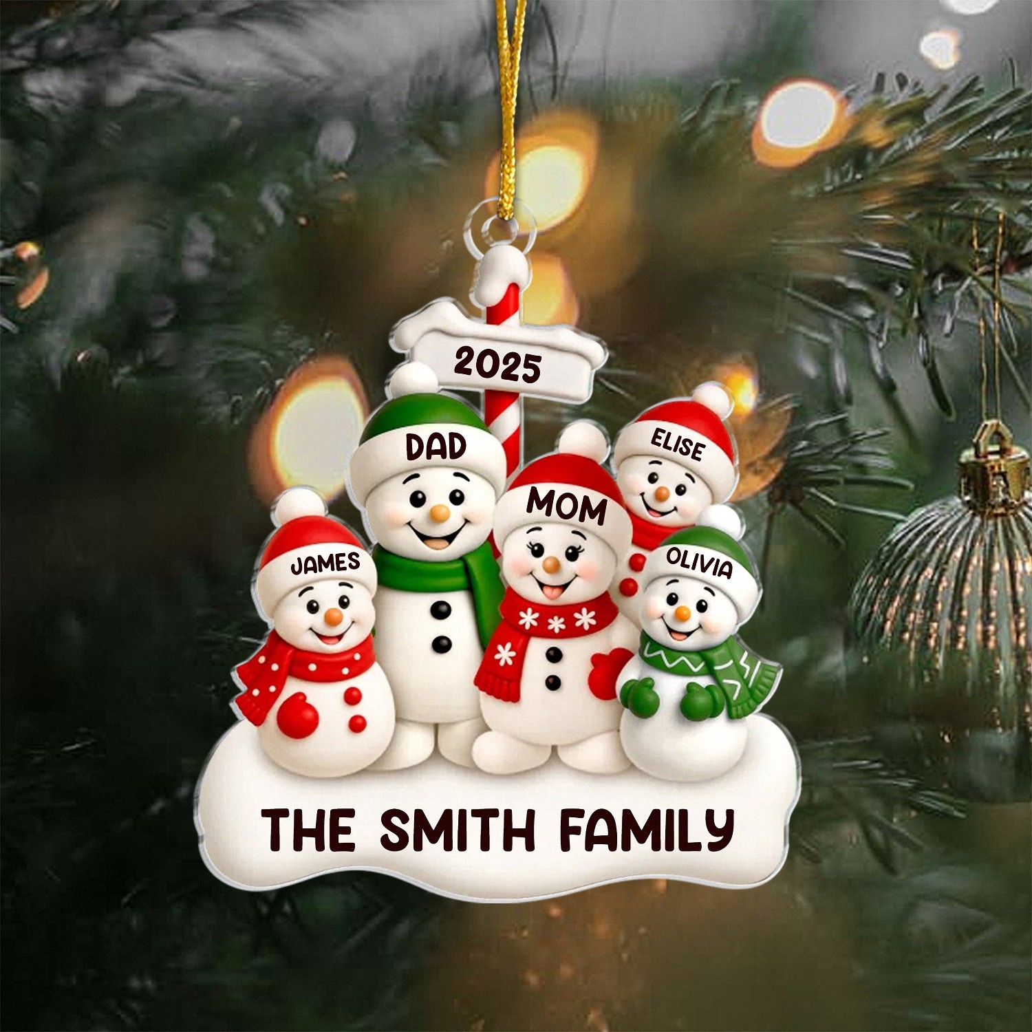 Personalized Snowman Family Ornament with Custom Names Custom Acrylic Christmas Keepsake Holiday Gift for Family of 5 Christmas Tree Decoration 2025
