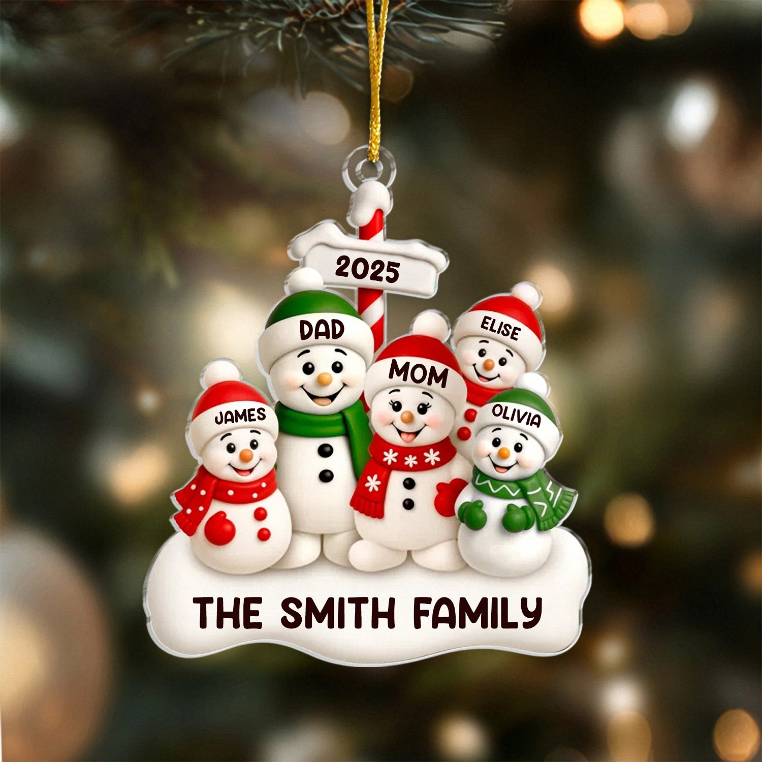 Personalized Snowman Family Ornament with Custom Names Custom Acrylic Christmas Keepsake Holiday Gift for Family of 5 Christmas Tree Decoration 2025