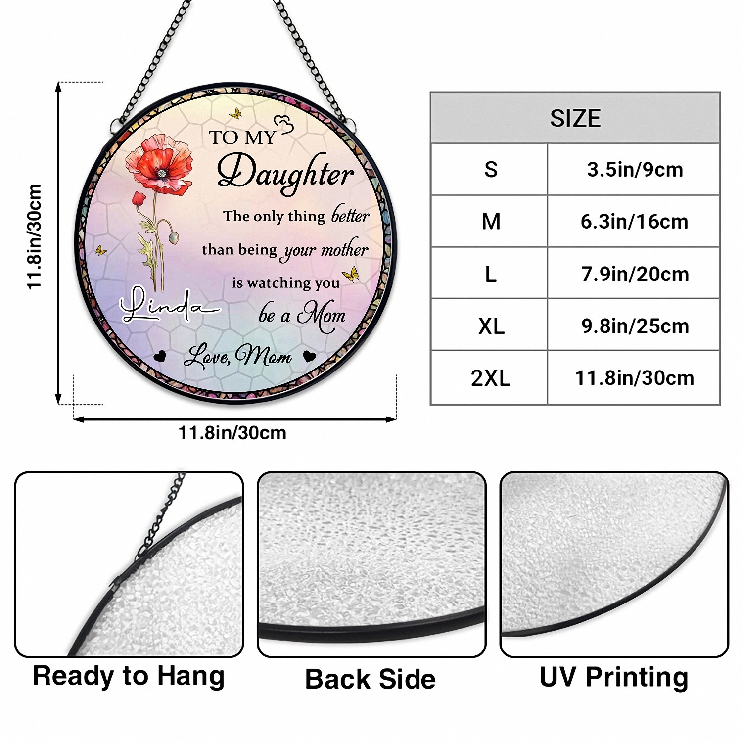 Personalized To My Daughter Suncatcher with Name Watching You Be a Mom Poppy Keepsake Stained Glass Effect Window Hanging Mothers Day Gift for New Mom Daughter from Mom Sentimental Decor