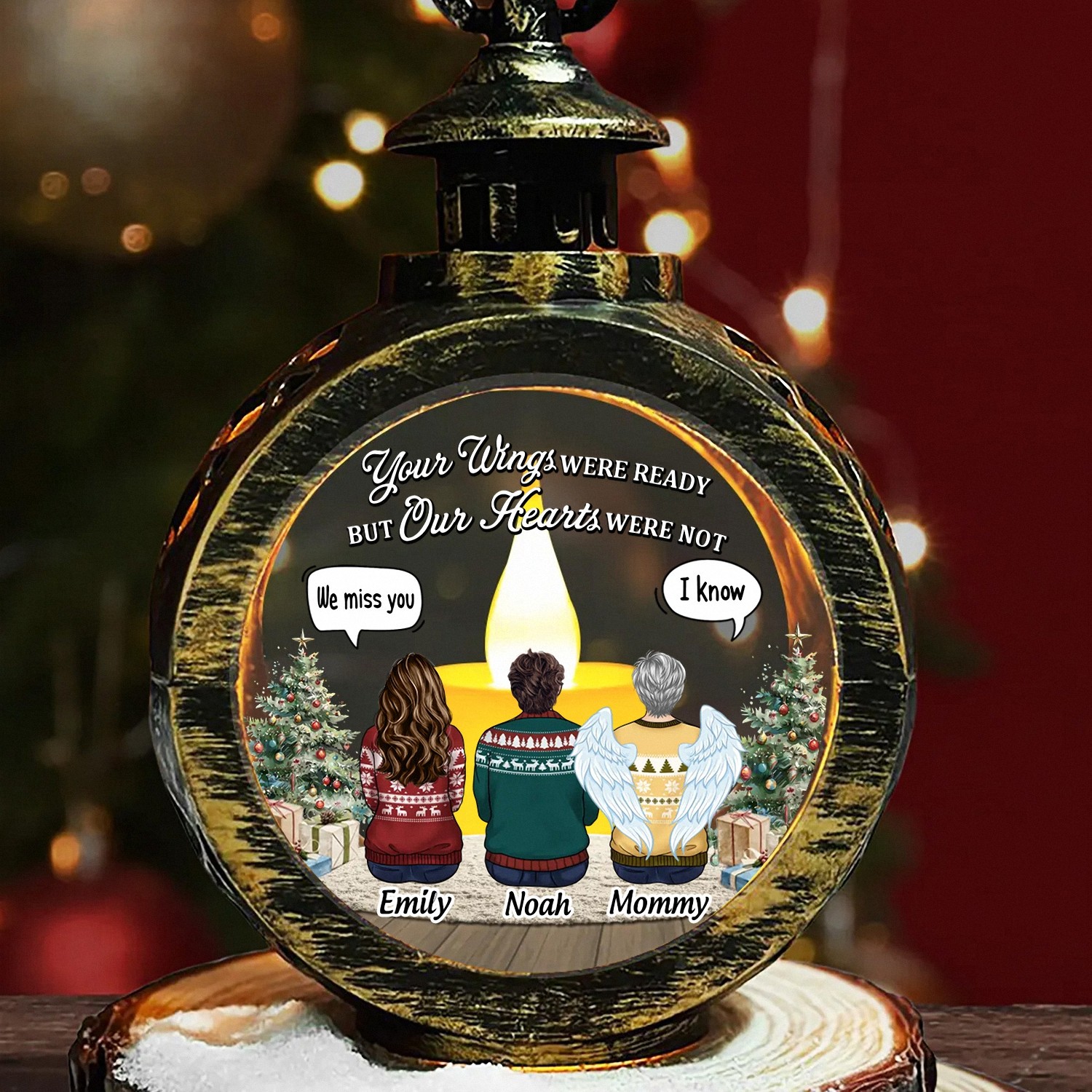Personalized Your Wings Were Ready Memorial Christmas Ornament Angel Wings LED Lantern Keepsake Vintage Style Bereavement Gift for Grieving Family Loss of Mom Sympathy Tree Decoration 2NUP2