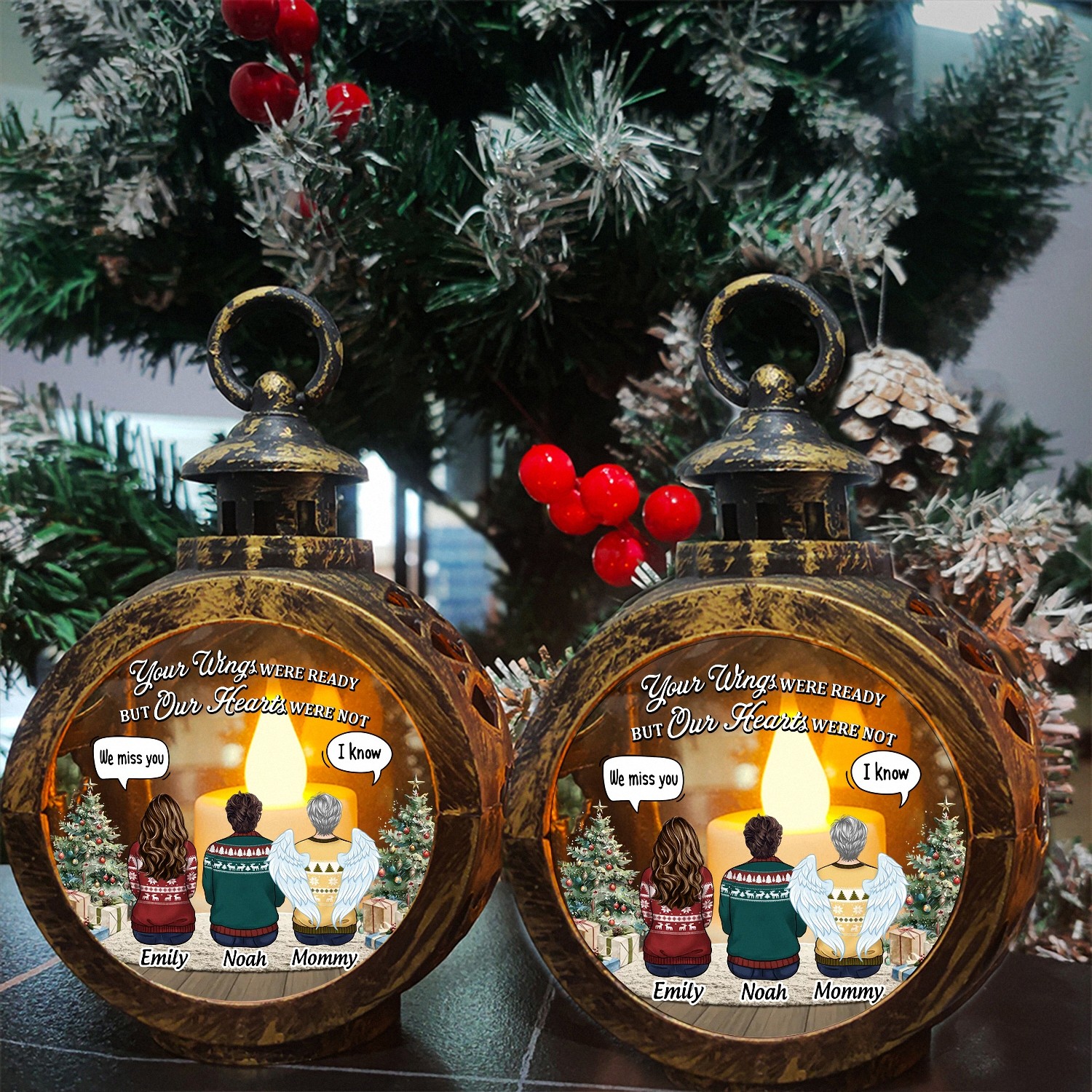 Personalized Your Wings Were Ready Memorial Christmas Ornament Angel Wings LED Lantern Keepsake Vintage Style Bereavement Gift for Grieving Family Loss of Mom Sympathy Tree Decoration 2NUP2