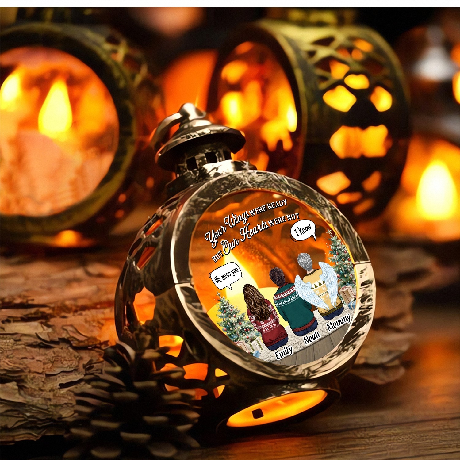 Personalized Your Wings Were Ready Memorial Christmas Ornament Angel Wings LED Lantern Keepsake Vintage Style Bereavement Gift for Grieving Family Loss of Mom Sympathy Tree Decoration 2NUP2