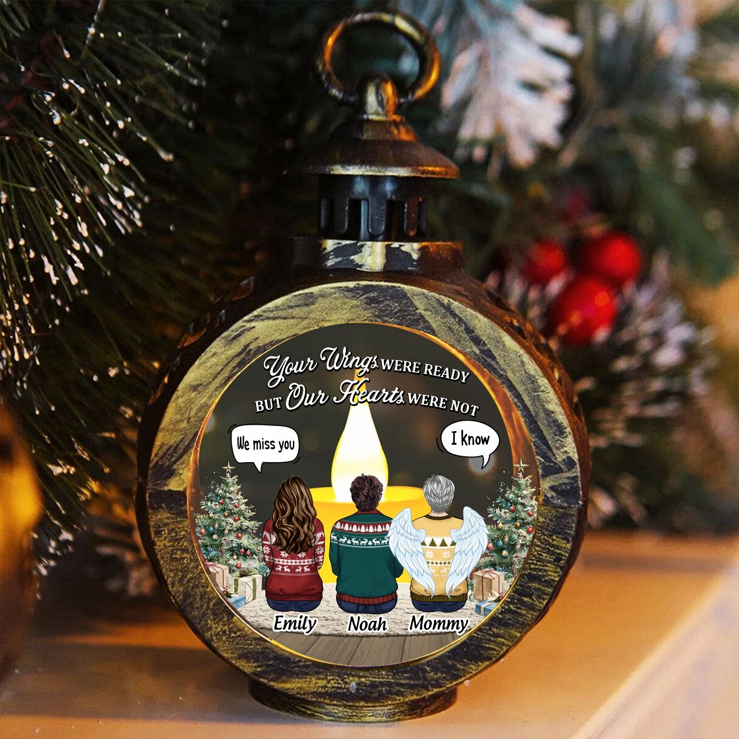 Personalized Your Wings Were Ready Memorial Christmas Ornament Angel Wings LED Lantern Keepsake Vintage Style Bereavement Gift for Grieving Family Loss of Mom Sympathy Tree Decoration 2NUP2