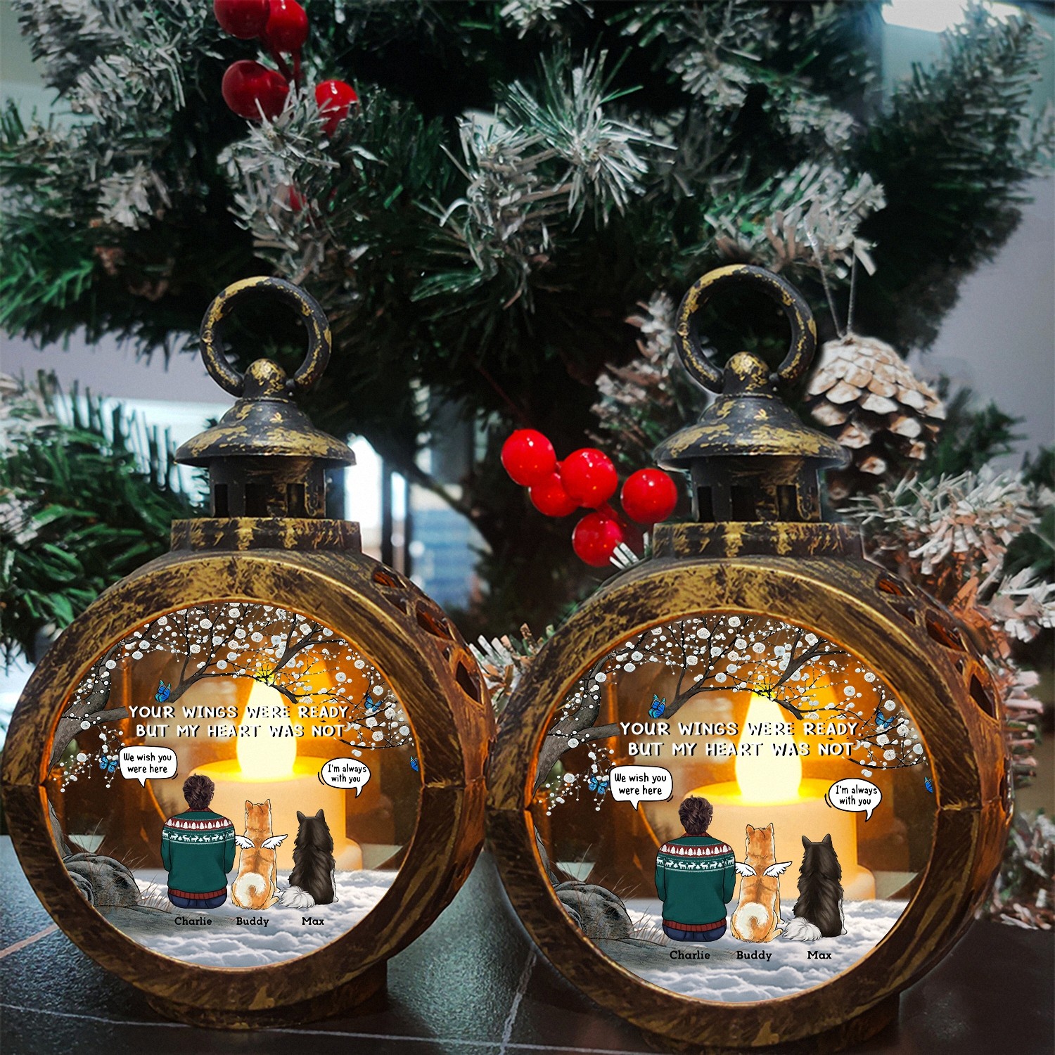 Personalized Your Wings Were Ready Pet Memorial Christmas Ornament Angel Dogs LED Lantern Keepsake Vintage Style Bereavement Gift for Grieving Owners Sympathy Tree Decoration-79QVJ