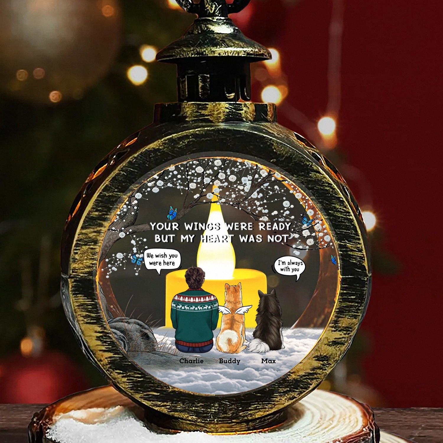 Personalized Your Wings Were Ready Pet Memorial Christmas Ornament Angel Dogs LED Lantern Keepsake Vintage Style Bereavement Gift for Grieving Owners Sympathy Tree Decoration-79QVJ
