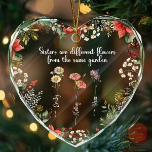 Sisters Garden Heart Ornament A Custom Keepsake with Personalized Names Birth Flowers