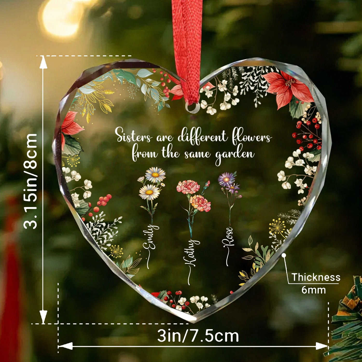 Sisters Garden Heart Ornament A Custom Keepsake with Personalized Names Birth Flowers
