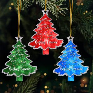 Personalized Best Friends Ornament with Custom Names Besties Forever Red Christmas Tree Keepsake Acrylic with Silver Glitter Trim Christmas Gift for Friend Group Friendship Decoration--ASO-8YPZA