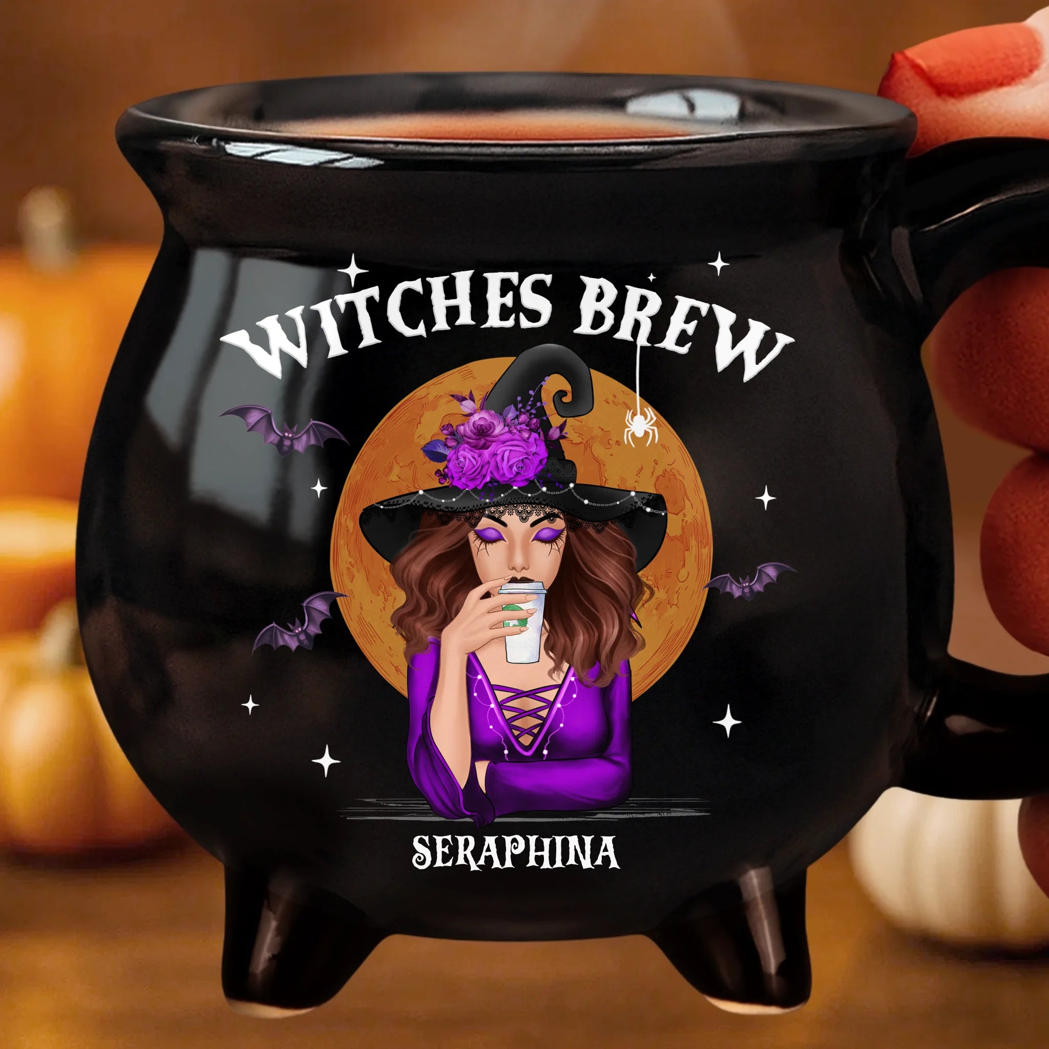 Custom 12oz Ceramic Cauldron Coffee Mug Witchy Gifts For Besties Sisters BFF Family Yourself She Drinks Like A Queen But Hexes Like A Goddess
