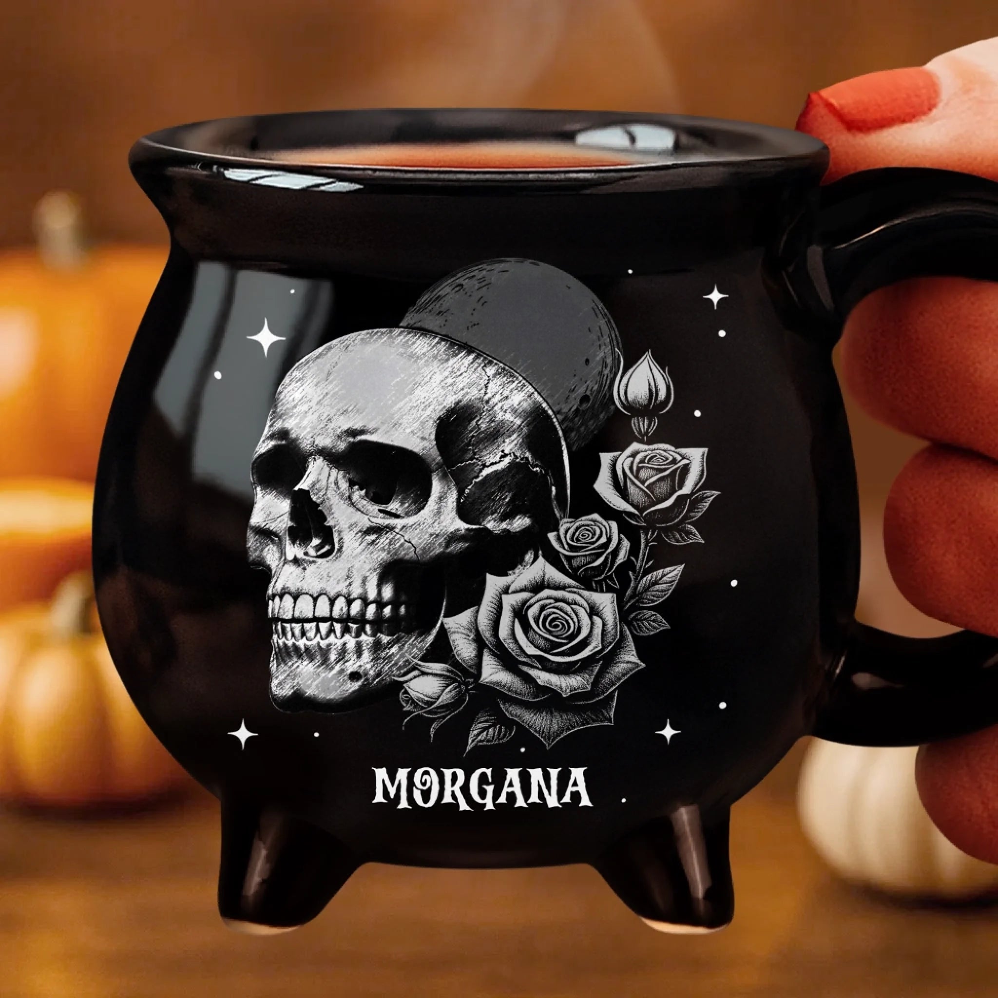 Custom 12oz Ceramic Cauldron Coffee Mug Witchy Gifts For Besties Sisters BFF Family Yourself Roses And Skulls Beauty In The Shadows