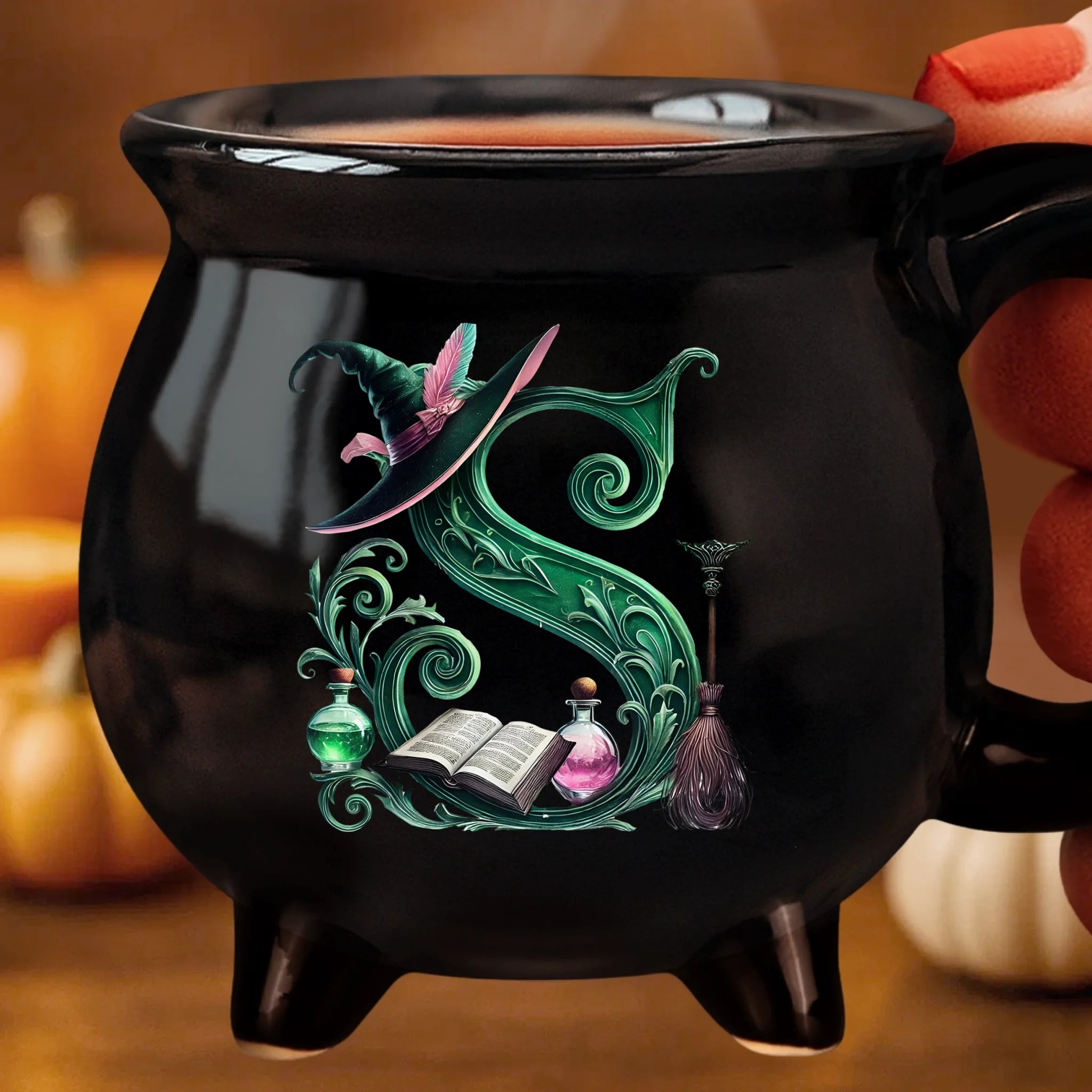 Custom 12oz Ceramic Cauldron Coffee Mug Witchy Gifts For Besties Sisters BFF Family Yourself Just A Witch Sipping On Trouble