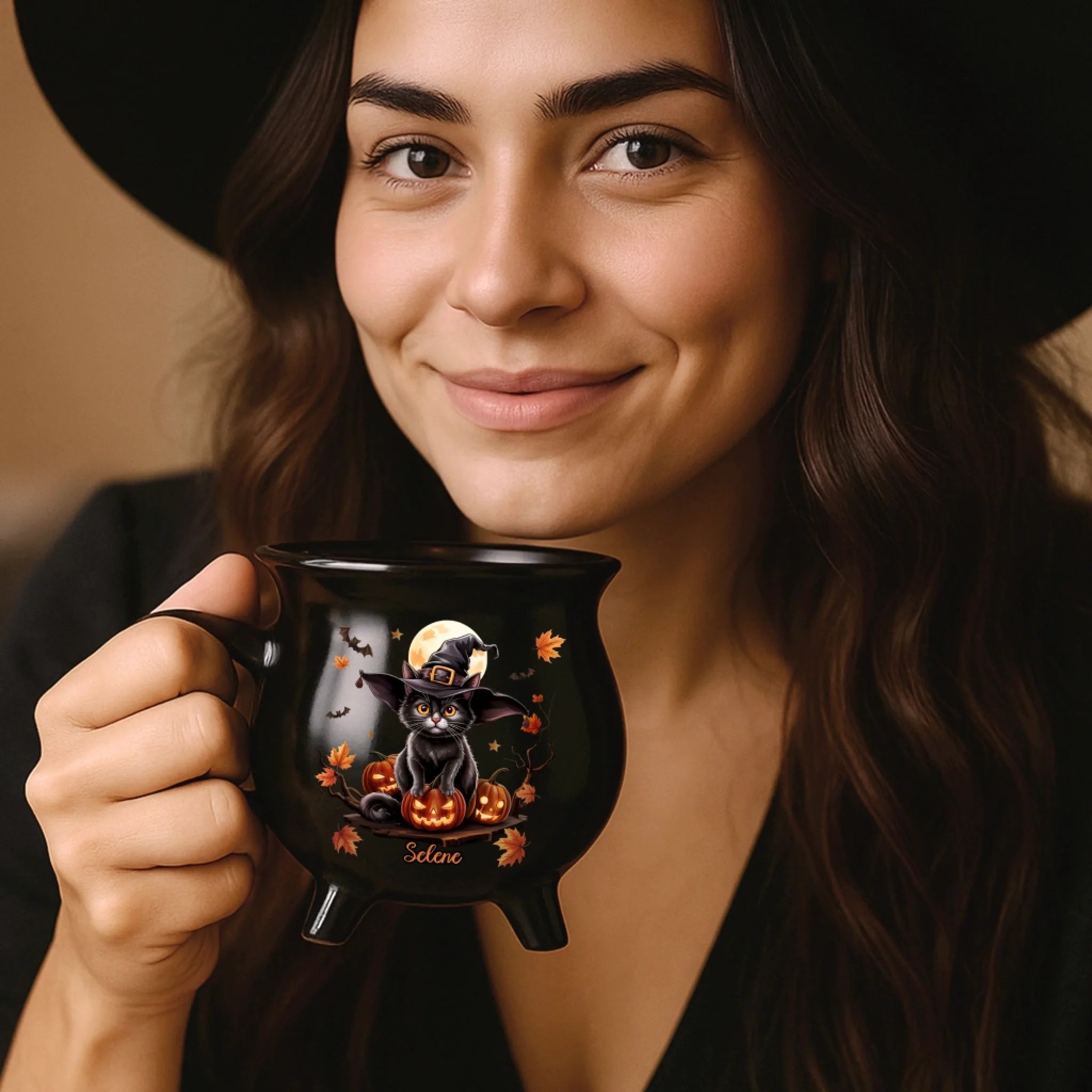 Custom 12oz Ceramic Cauldron Coffee Mug Witchy Gifts For Besties Sisters BFF Family Yourself Purrfectly Spooky