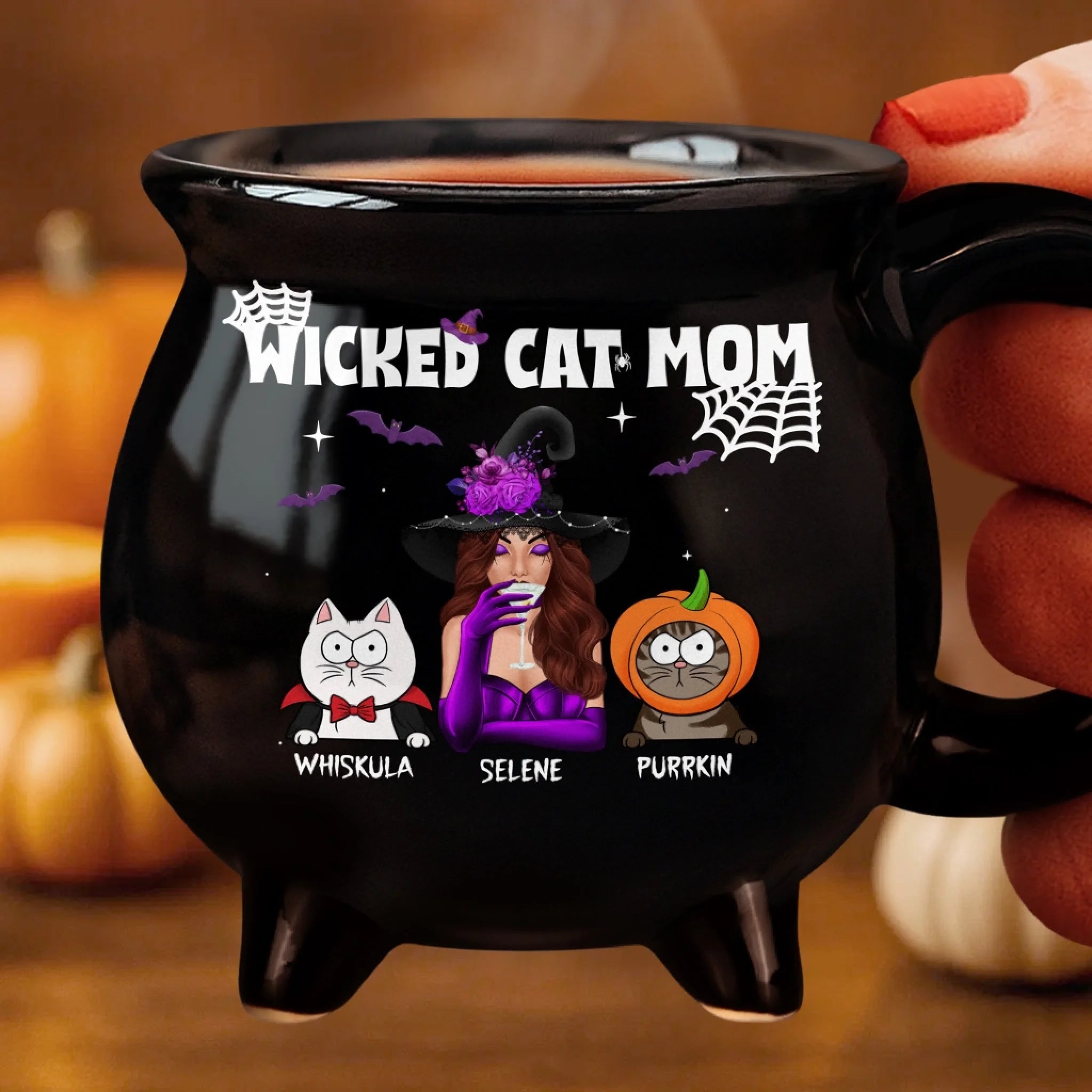 Custom 12oz Ceramic Cauldron Coffee Mug Witchy Gifts For Cat Lovers Cat Mom And Dad Spooky Cat Mom