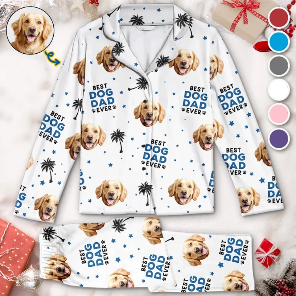 Custom Photo Best Dog Dad Ever  Dog & Cat Personalized Custom Pajamas  Christmas Gift For Pet Owners Pet Lovers