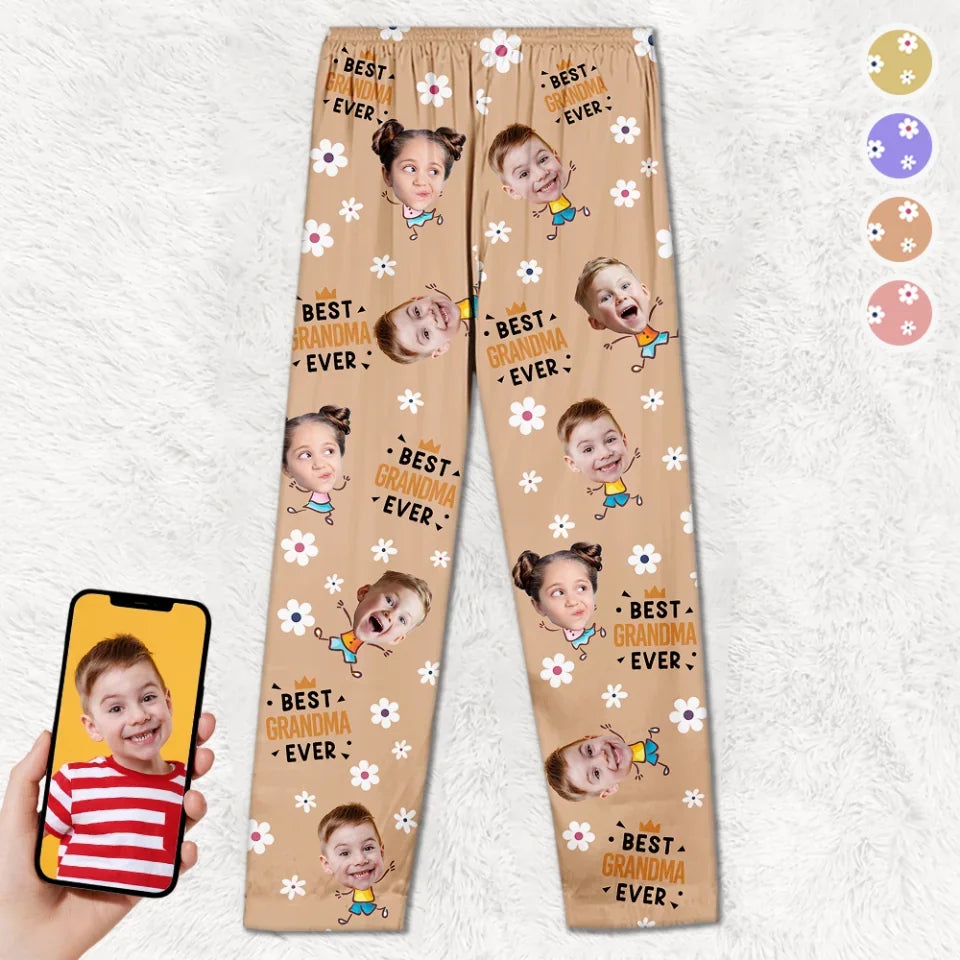 Custom Photo Best Grandma Ever  Family Personalized Custom Pajama Pants  Christmas Gift For Mom Grandma