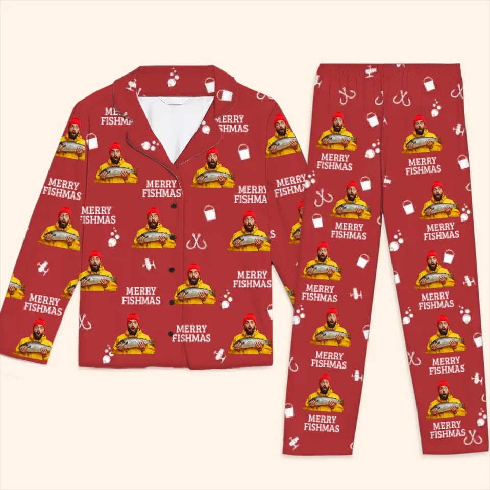 Custom Photo Hooked On The Thrill  Fishing Personalized Custom Pajamas  Christmas Gift For Fishing Lovers Fisherman