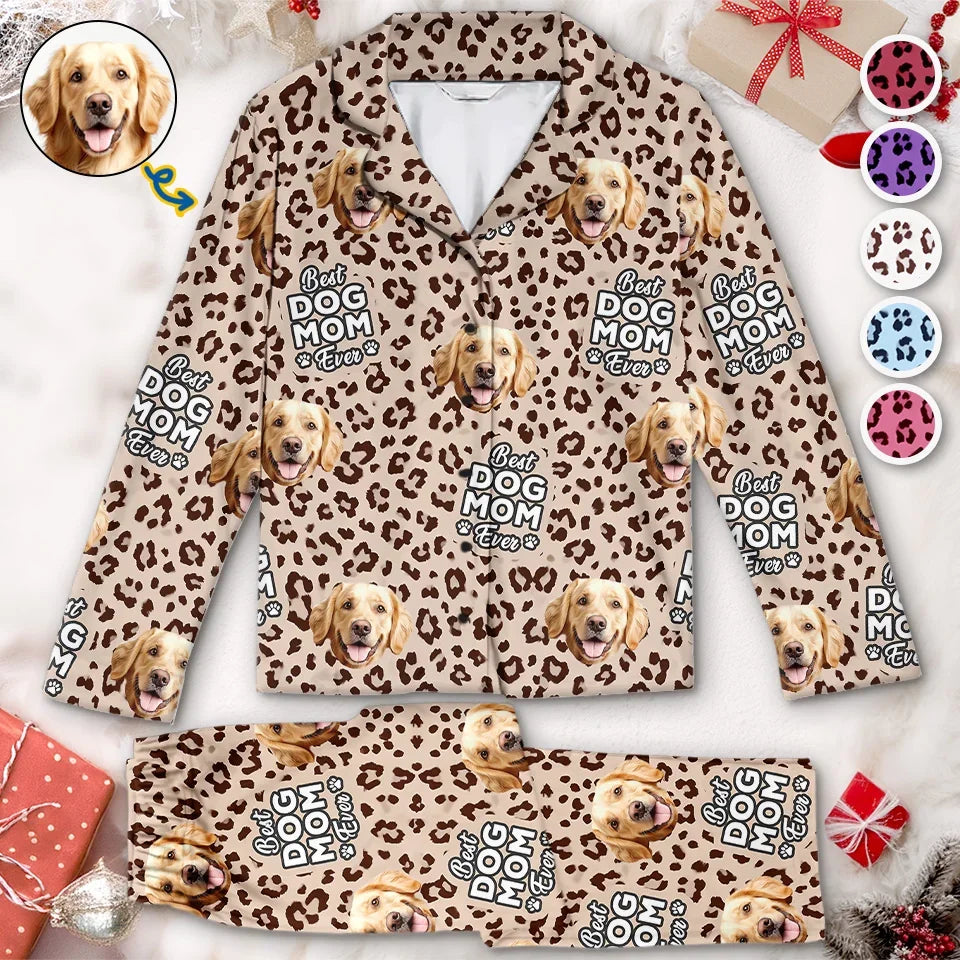 Custom Photo My Pet Is My Happy Place  Dog & Cat Personalized Custom Pajamas  Christmas Gift For Pet Owners Pet Lovers