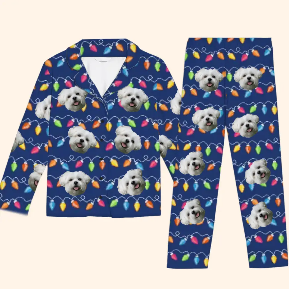 Custom Photo Wagging Tails All The Way To Christmas Dog & Cat Personalized Custom Pajamas Christmas Gift For Pet Owners Pet Lovers