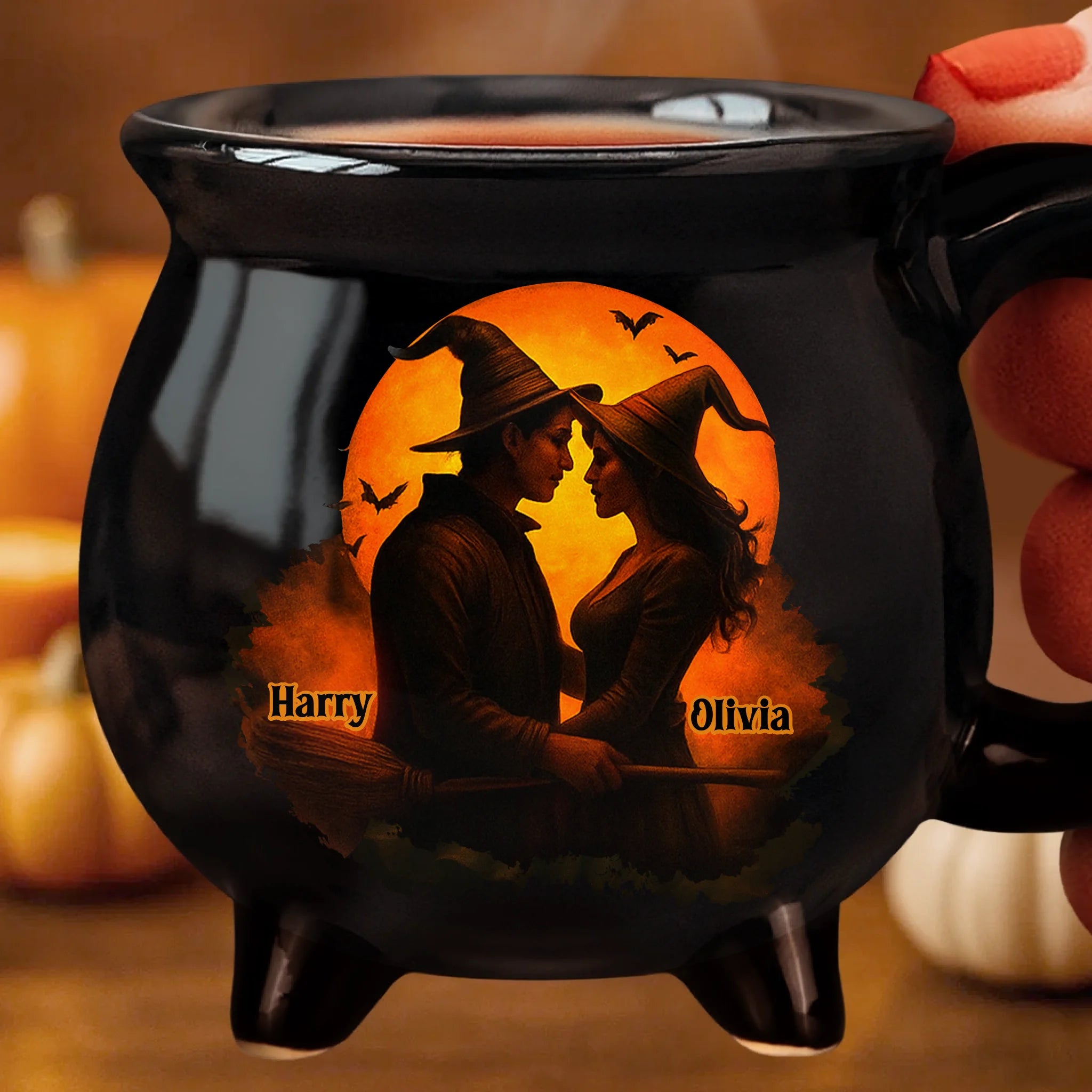 Custom Witch Cauldron Coffee Mug Personalized Anniversary Halloween Witchy Gifts For Husband And Wife Him And Her Two Souls One Magic